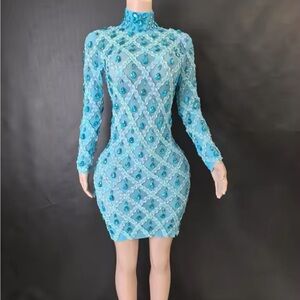 Elegant Blue Embellished Dress